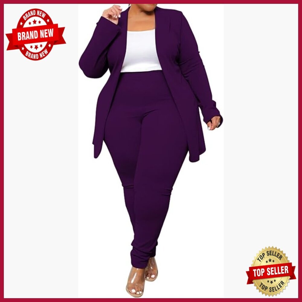 Plus Size Stretch Blazer & Pants Suit Set for Office & Parties